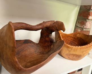 Burl and hand carved wooden bowls