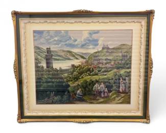 190 OversizedOriginalFramedNeedlepointRhineValleyComposition