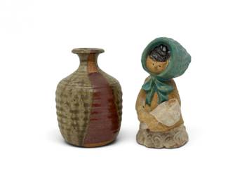 54 StudioPotteryVaseMotherwBabyFigurine2Pieces