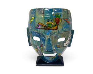 81 AcrylicTribalStyleMaskSculptureonBlackDisplayBase