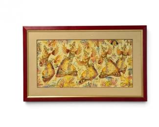 139 OriginalWatercolorBalineseDancersFramedonWoodPanelSigned