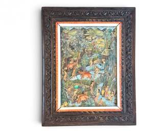 118 OriginalOilPaintingTropicalVillageLifeinOrnateWoodFrame