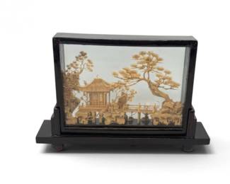 176 CorkCarvingLandscapeinWoodGlassDisplayCase