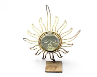 62 WroughtIronSunFaceCandleHolderwArtGlassAccent