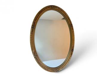 15 HeavyOvalGoldToneWoodFramedWallMirrorwRoseAccents