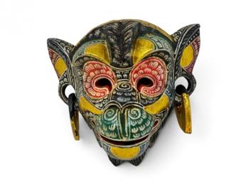 83 HandCarvedWoodenFolkArtMaskwHoopEarrings