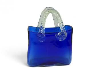 34 HandBlownBlueArtGlassPursewClearHandles