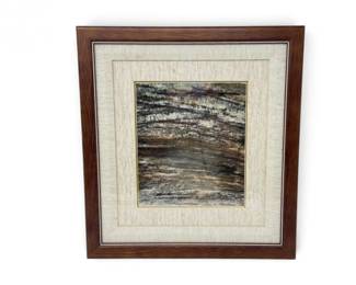 110 FramedAbstractEarthToneArtworkwDoubleFabricMatting
