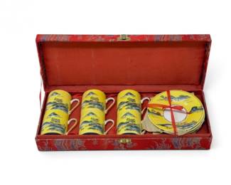 86 ChinesePorcelainTeaSetfor6inPaddedSilkPresentationBox