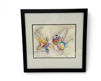88 OriginalWatercolorbySingYuhLiaoColorfulBirdsSignedFramed