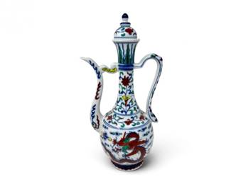 91 VintageChinesePorcelainDragonMotifTeapotMarked