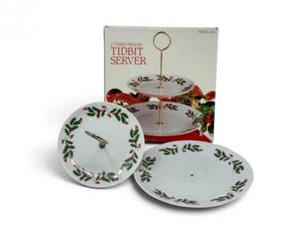 160 VintagePorcelain2TierHolidayTidbitServerRomania