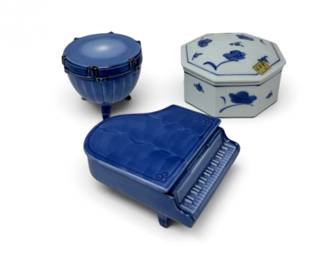 193 PorcelainMiniatureTrinketBoxesPianoOctagonalDrumStyle