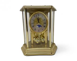 183 BrassQuartzMantelClockwRotatingPendulumMoonPhaseDial