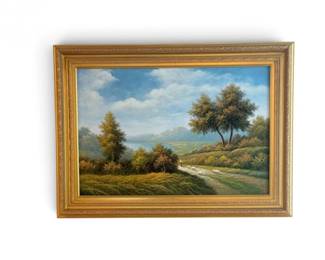 32 OriginalLandscapeAcrylicPaintingGoldWoodFrameSignedPWilson