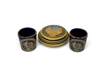 196 VintageGreekTerracottaPotteryBox2ShotGlasses24KGoldDecor