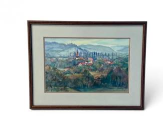 48 OriginalSignedVillageLandscapeWatercolorPaintingFramedMatted