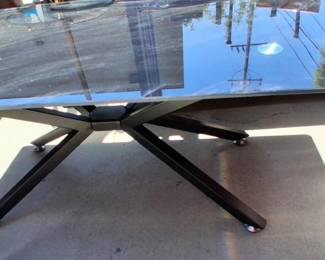 Coffee Table with Black Glass Top and Metal Base