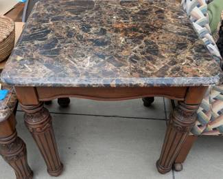 Two matching End Tables with Faux Granite Tops