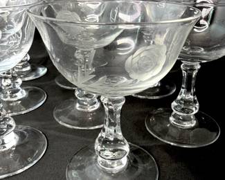 Set of 8 Fostoria Etched Rose Sorbet/Dessert Glasses