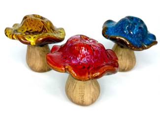 Set of 3 Glossy Ceramic Mushroom Garden Ornaments