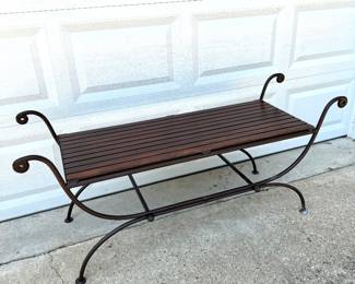 Slat Bench with Iron Frame