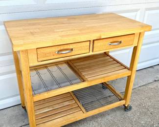 Whitewood Trading Company Natural Wood Kitchen Cart with 2 Drawers