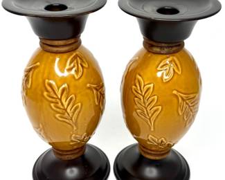 Set of 2 Southern Living Autumn Harvest Brown Ceramic Candlestick Holders