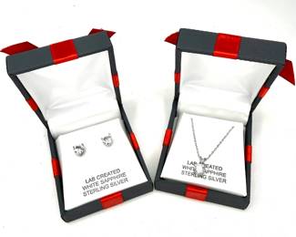 Lab Created White Sapphire and Sterling Silver Earrings and Necklace Set
