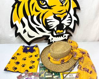 LSU Lot - Wooden Tiger Hanging, Hat, and More