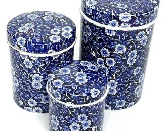 Vintage Staffordshire Calico Blue and White Chintz Jars