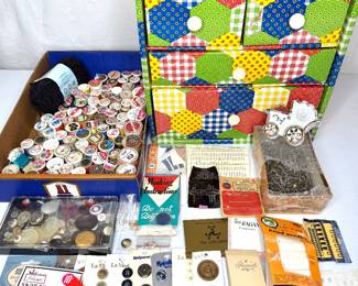 Sewing Lot - Gingham Notions Box, Vintage Spools, and Other Notions!