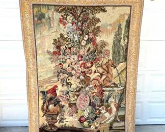 French Goblys Wall Hanging Tapestry with Gilt Finial Rod