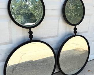 Set of 2 Double Round Accent Mirrors with Woven Style Frames