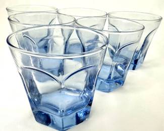 Set of 6 Vintage Courtney-Light Blue Anchor Hocking Lowball Whiskey Glasses