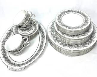 1950’s Sango Florentine Porcelain China Set with Floral Border and Platinum Trim