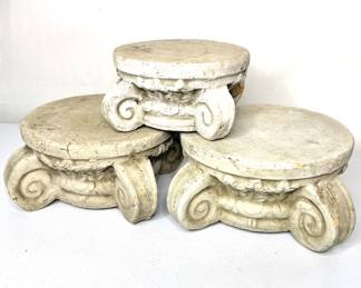 Set of 3 Decorative Cast Stone Riser Pedestals with Distressed Concrete Finish