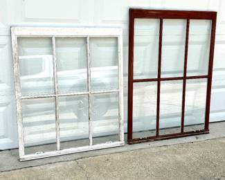 Set of 2 Large Wooden Vintage Windows with Panes