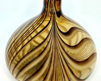 Hand Blown Murano Style “Tiger Stripe” Art Glass Vase