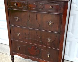 Antique Solid Wood Highboy Dresser on Casters