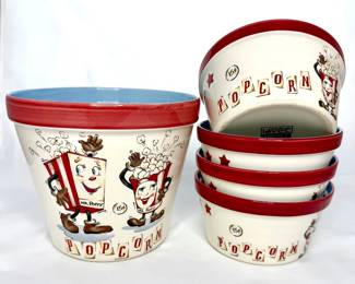 Throwback Ceramic Popcorn Set - 1 Large Bowl with 4 Serving Bowls