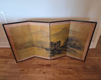 Japanese Four-Panel Byobu Folding Screen with Landscape Scene