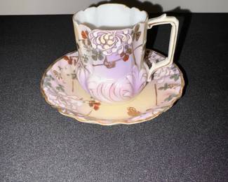 Vintage Japanese Lusterware Demitasse Cup and Saucer with Raised Floral Design