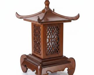 Vintage Rosewood Pagoda Table Lamp From Asia