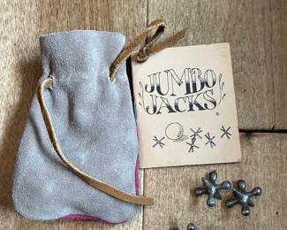 Vintage Pewter Jacks Game Set with Suede Pouch