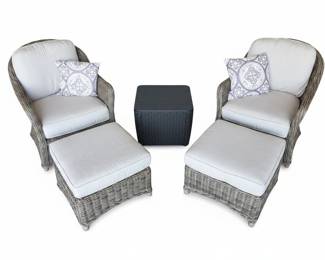 Wicker Swivel Rocker Patio Set with Ottomans