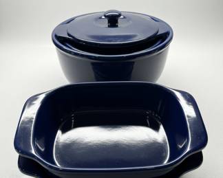 Vintage Cobalt Blue Ceramic Casserole Set