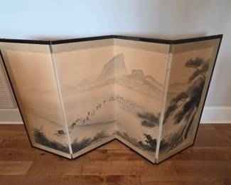 Japanese Four-Panel Byobu Folding Screen with Landscape Scene