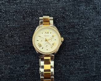 Fossil Cecile Two-Tone Chronograph Watch with Crystal Bezel