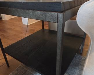 Industrial Black Wood and Metal End Table